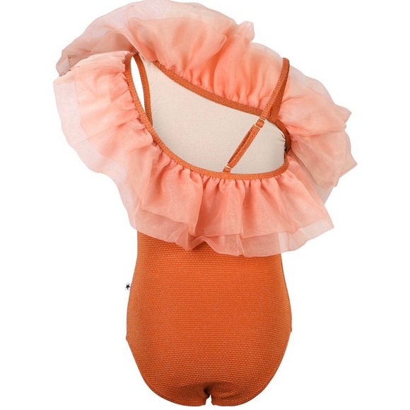 NWT !!!! MOLO Ruffled Asymmetrical Swimsuit in Rusty Orange …pairs with cover up - Picture 2 of 4